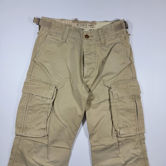 Abercrombie Fitch Men's Twill 6 Pocket AF Cargo Pant Button Fly Beige Size 28x31 - Picture 2 of 12